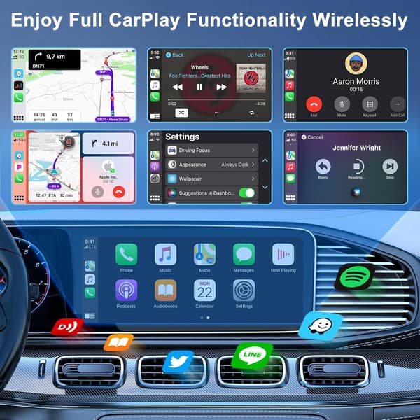 Trådløs CarPlay til iPhone, Trådløs CarPlay Dongle Konverterer Kablet til Trådløs, til Biler fra 2017-2024 & iPhone iOS 11+