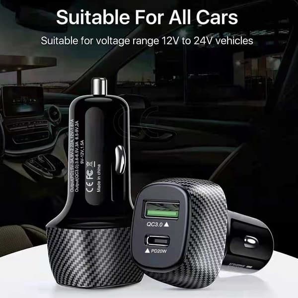 Billader 1x USB-A 18W, 1x USB-C PD 20W QC3.0 38W svart black
