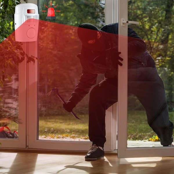 Trådlöst rörelsesensorlarm med 2 fjärrkontroller 105dB Vit white