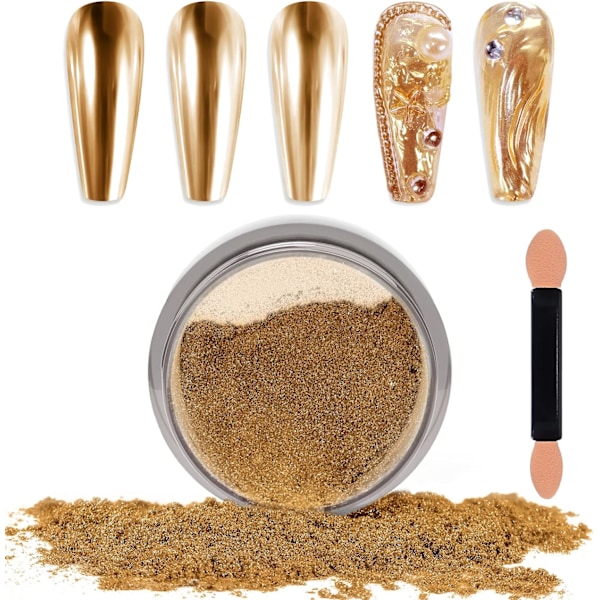 Krom Nagelpulver Spegeleffekt Metalliskt Damm Holografiskt Glitter Glaserad Manikyr Dekoration Reflekterande Pigment för DIY Guld