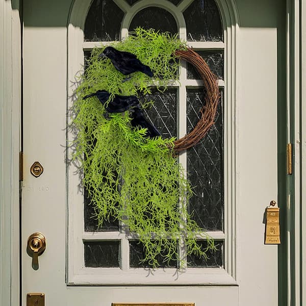 1 st 60 cm grön mosskråkrans av rotting för skörd, tacksägelse, halloween, jul