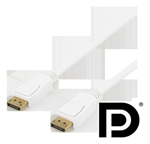 DisplayPort-kabel, 2m, 4K UHD, DP 1.2, hvit Vit