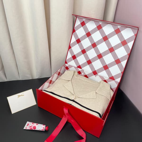 Tekhoho Röd Stor Presentask 33,5x27x12,5 cm, Premium Presentask med Magnetlock och Band