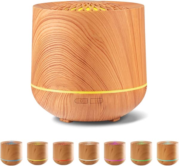 Diffuser, 300 ml ultraljudsaromdiffuser för eteriska oljor, sval dimma oljediffuser med 7-färgs LED-ljus och automatisk avstängning