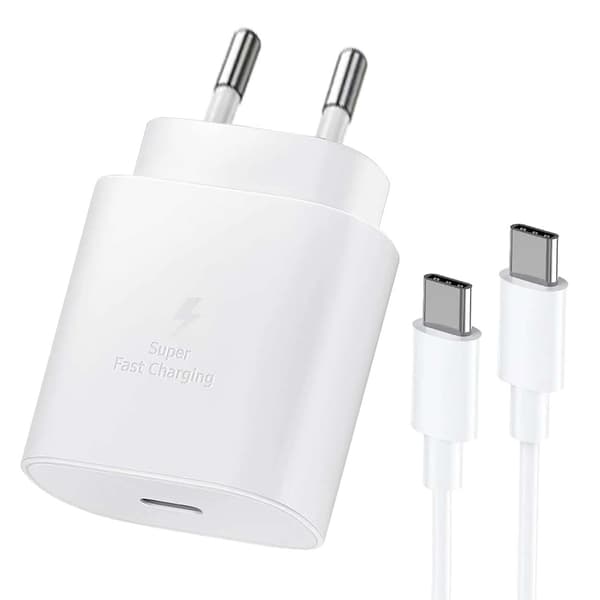 25W USB C snabbladdare med 1m Type C-kabel – Kompatibel med Samsung Galaxy, iPhone och iPad (USB-C) Vit