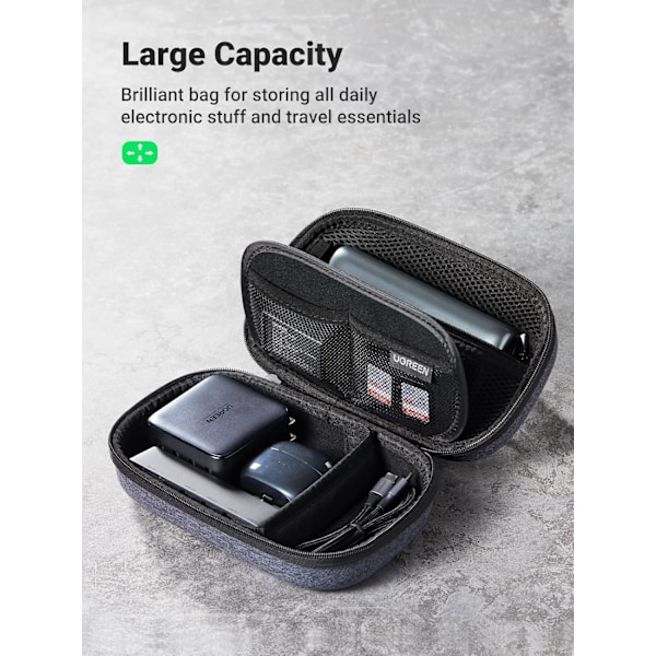 Reseaccessoarväska, Portabel Kabelorganiserare Reseelektronikorganiserare Hårt Fodral för Powerbank (Grå)