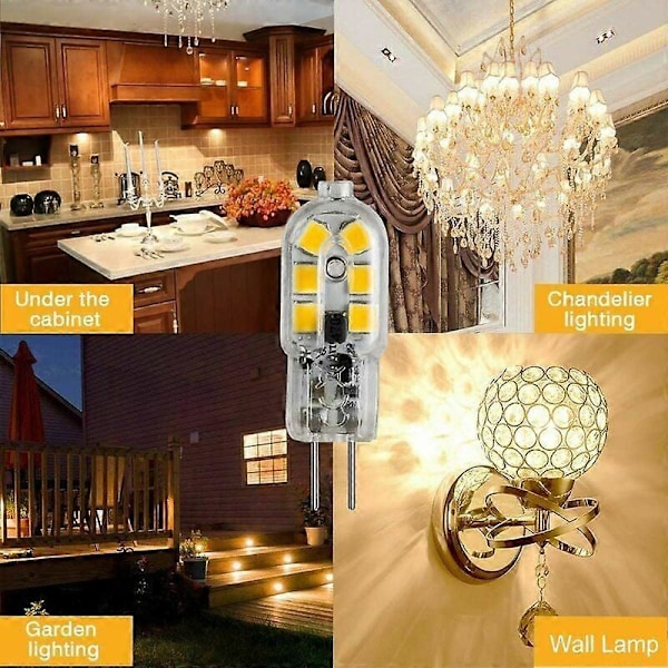 12V G4 LED-lampa, 1W motsvarande 10W halogenlampa, 200LM flimmerfri, 3000K varmvit, 360 graders strålvinkel, ej dimbar, 10-pack