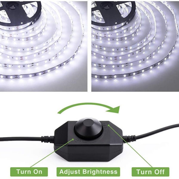 LED Strip Ljus 5M 300 LEDs, 1650lm Dimbar Strip Ljus för Kök, Kallvit 6500K (12V Strömkontakt och Dimmerbrytare Ingår)