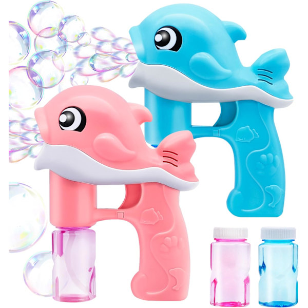 2 Bubble Guns Kit, Val Automatisk Bubbelmaskin Blåsare Rosa och Blå