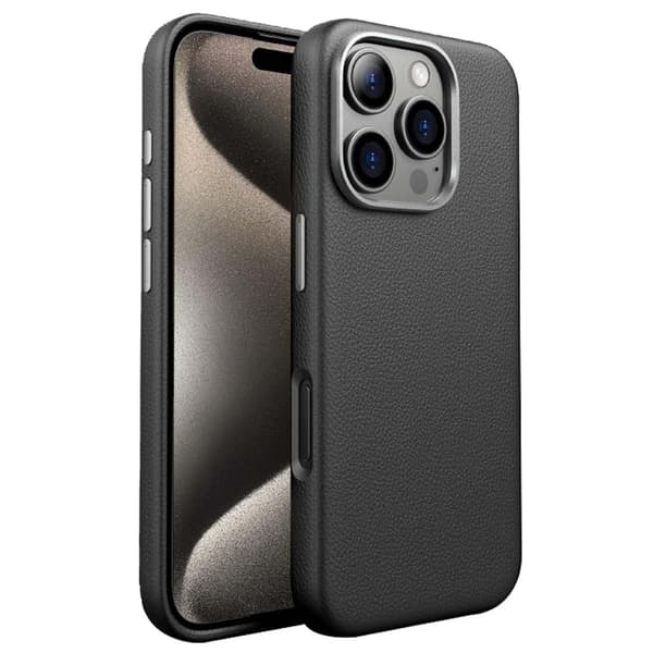 Ohut TPU-kuori nahkapinnalla iPhone 15 Prolle - Musta