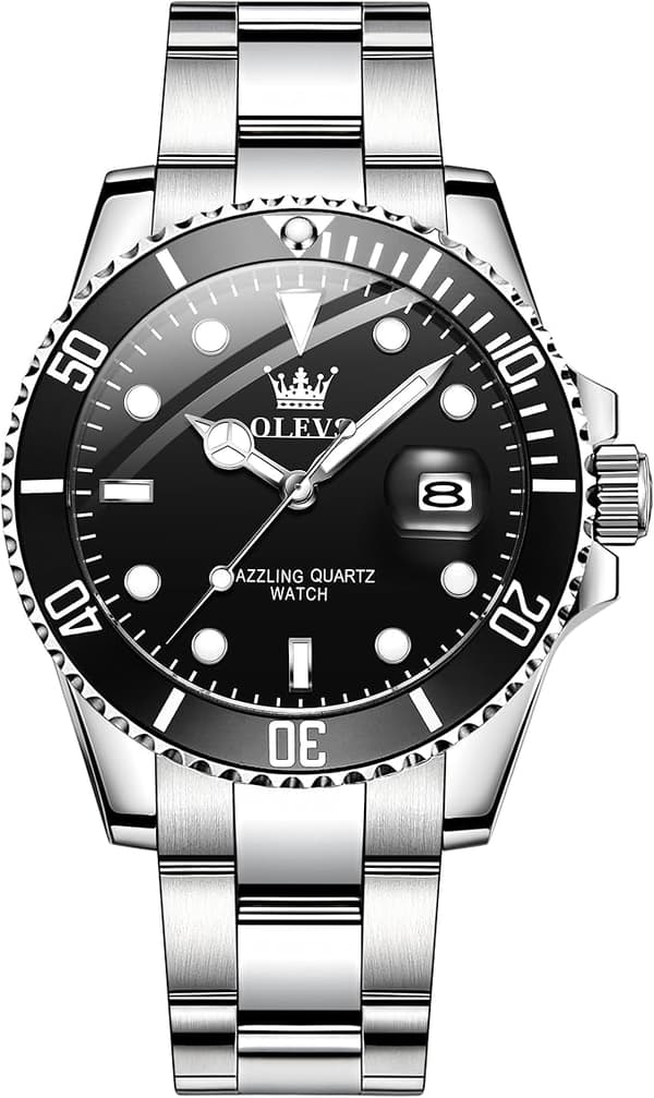OLEVS Herreure Sort black Dial/Silver Band