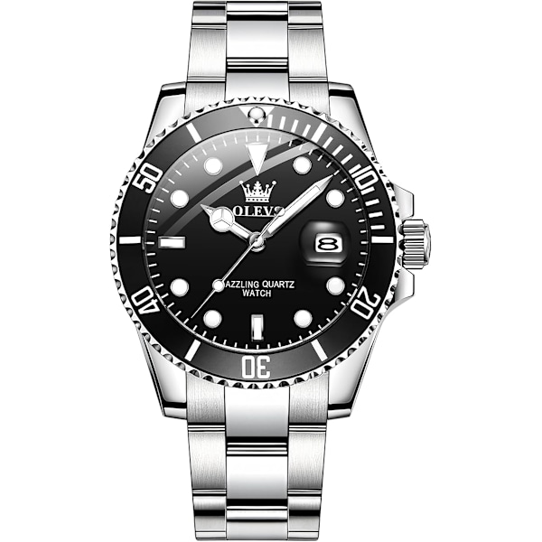 OLEVS Miesten Kellot Musta black Dial/Silver Band