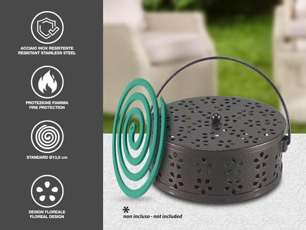 Myggespoleholder i rustfrit stål, sikker beholder til spiralformede myggespiraler Ø 13,5 cm