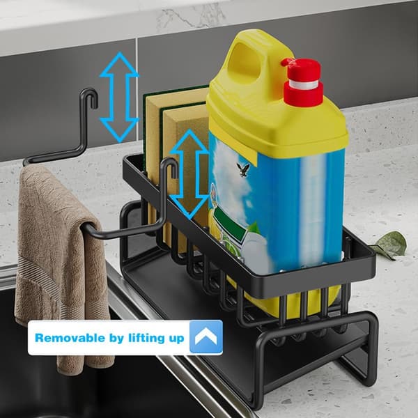 Sort Køkkenvask Organizer Multifunktionel 2 i 1 Svampeholder Ingen Boring Rustfrit Stål Vask Organizer