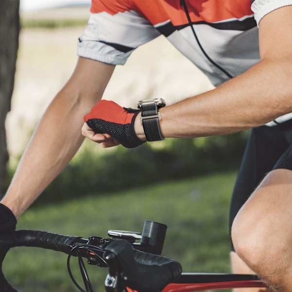Apple Watch Armband 42mm 44mm 45mm 49mm, Mjukt Flätat Nylonband med Kardborre för Apple Watch Ultra 2 Ultra Series 9 8 7 SE 6 5 4, Svart/Grå