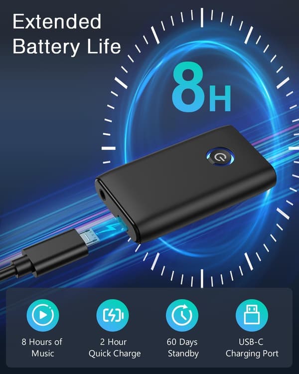 Bluetooth 5.3-mottaker, 3,5 mm jack-biladapter, 2-i-1 Bluetooth-auxiliary for bil, egnet for biler