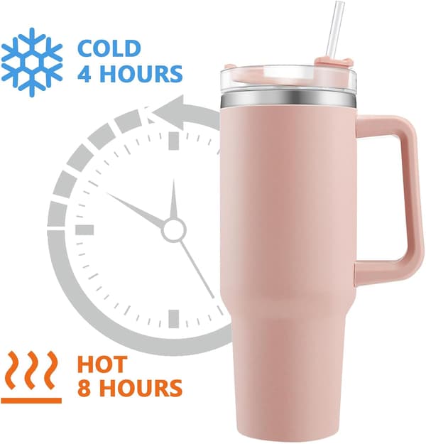 1200ml Resemugg, Väggkaffemugg Isolerad Resemugg för att Hålla Drycker Kalla och Varma Rosa