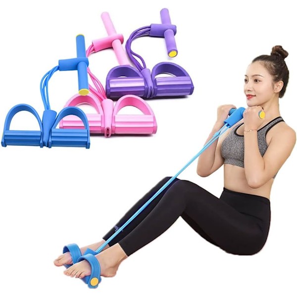 Multifunktionell Motståndsträning 4-Tub Pedal Motståndsband Sit-up Dragrep Fitness Pedaltränare Spänningsrep Sporttränare Utrustning blue