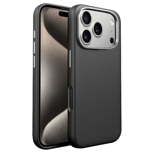 Slankt TPU-cover med læderfinish til iPhone 17 Pro Max – Sort