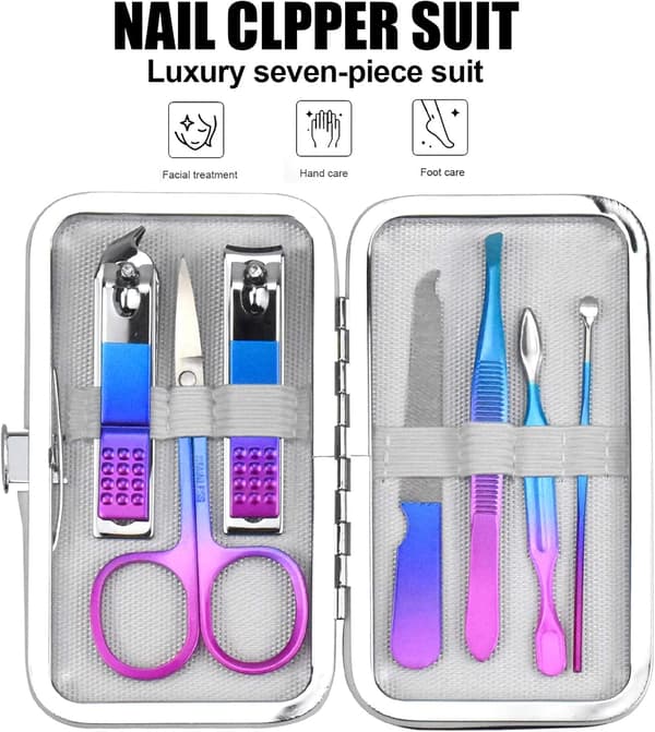Manicure Sæt 7 stk. Pedicure Kit Professionelt Mode Rustfrit Stål Neglebåndsfjerner Tåneglklipper Plejeværktøj