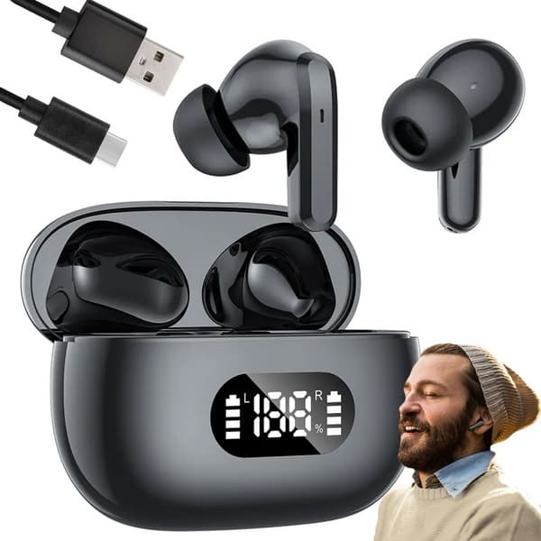 Trådløse Bluetooth In-Ear Hovedtelefoner med LED Opladningsetui og Mikrofon Sort black