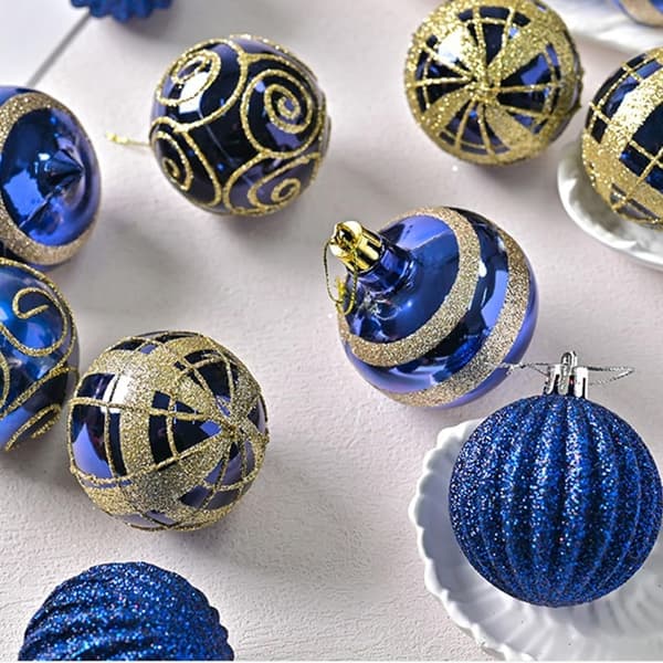 16 stk. marineblå glitterkuler 6 cm plast juletrepynt Navy