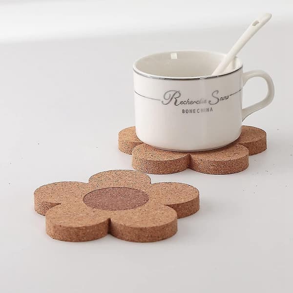 12 stk. Stilige coasters for drikke, absorberende og gjenbrukbart coastersett 10 cm kork blomsterformede coasters For-dwdz