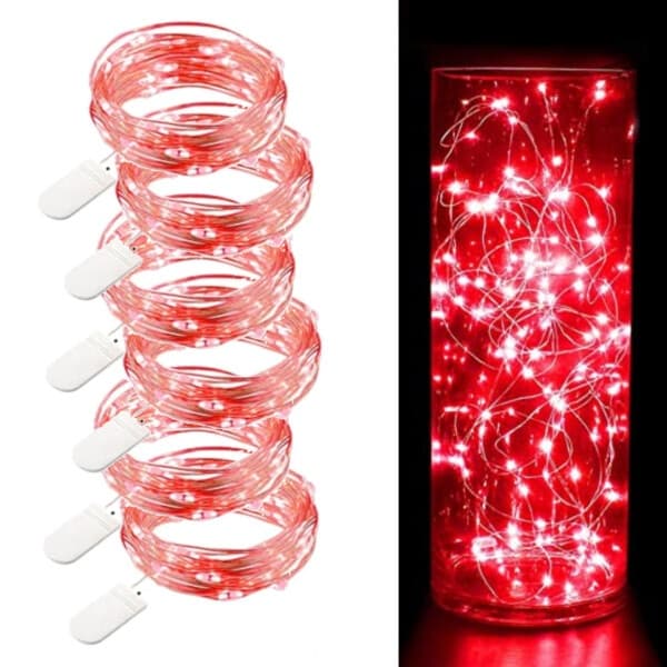 6-pakning 1m Mini LED lyslenke batteridrevet rød