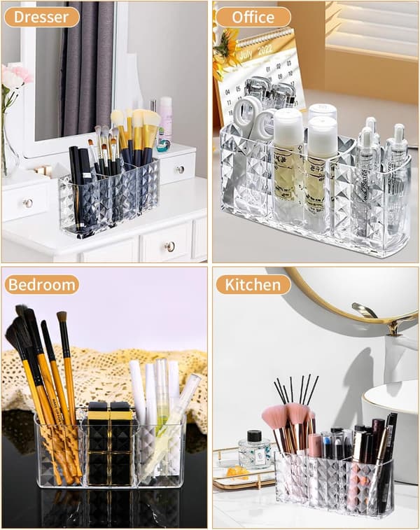 Pieces Makeup Organizer Opbevaringsboks, 3 Rum Makeupbørste Organizer Opbevaring, Makeupbørste Opbevaring
