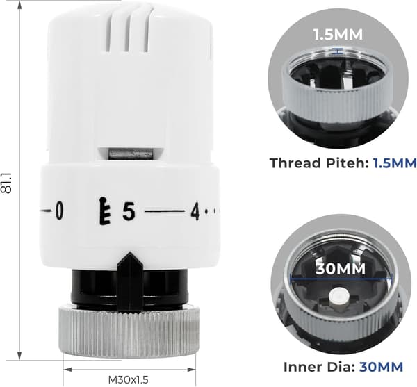 1/2\" (15×21) Termostatventil + Returventil Komplett Kit, Vattentät Montering, Radiatorregulator, EN215 Standard