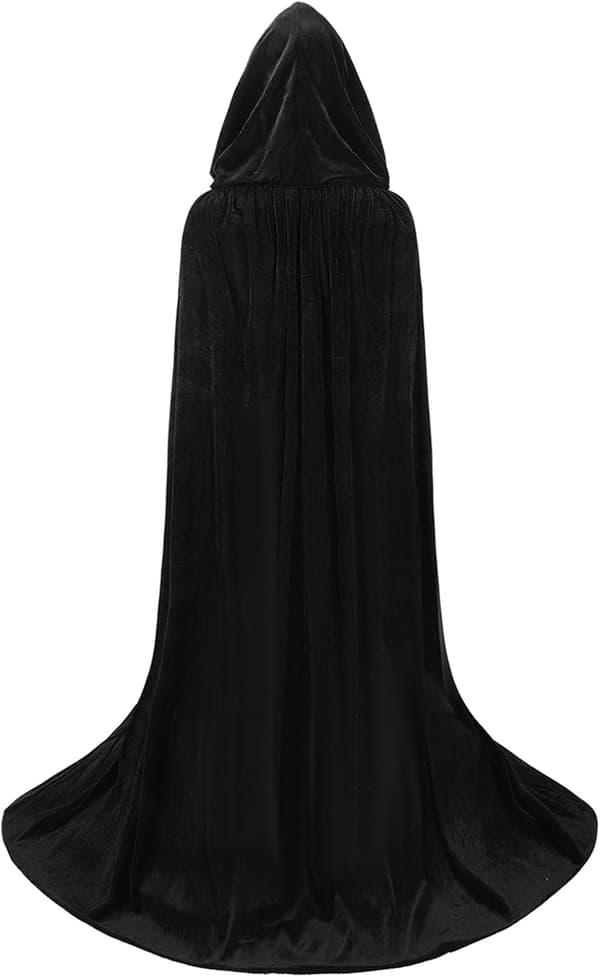 Unisex voksen hættekappe lang fløjlskappe Halloween Cosplay kostumer Black