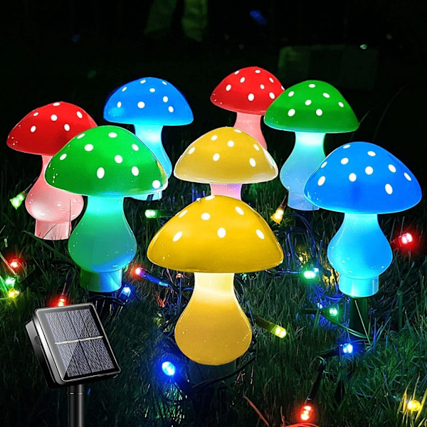 8-pack 50 LED Svamplampor Lägen 7 m Vattentät Drivs Landskapsljus Söt Ljusslinga för Gård Uteplats Utomhusdekor (Flerfärgad)