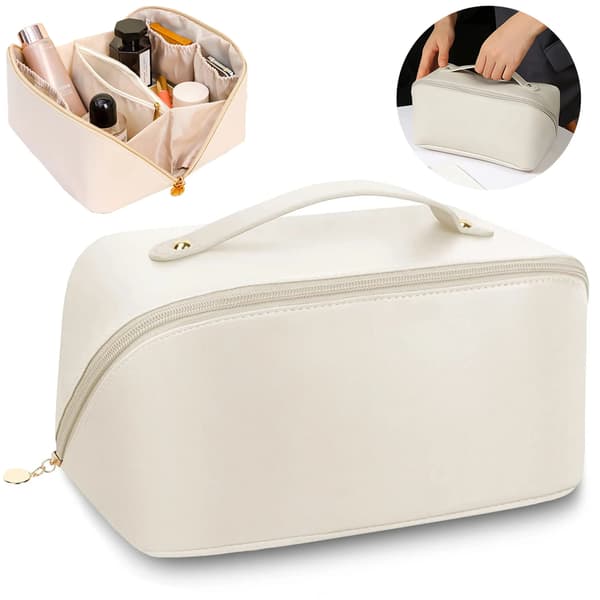 Stor reiseveske for sminke, skinnveske for sminke white