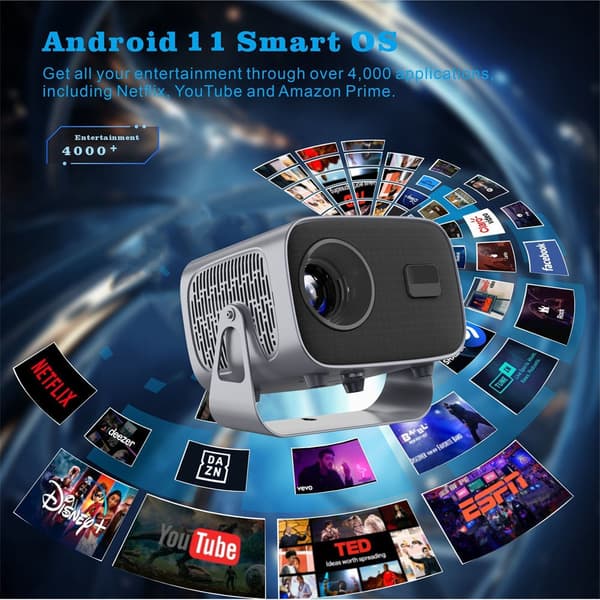 Android 11 LCD-projektori 200 ANSI lumenia Full HD 1920x1080 WiFi LED