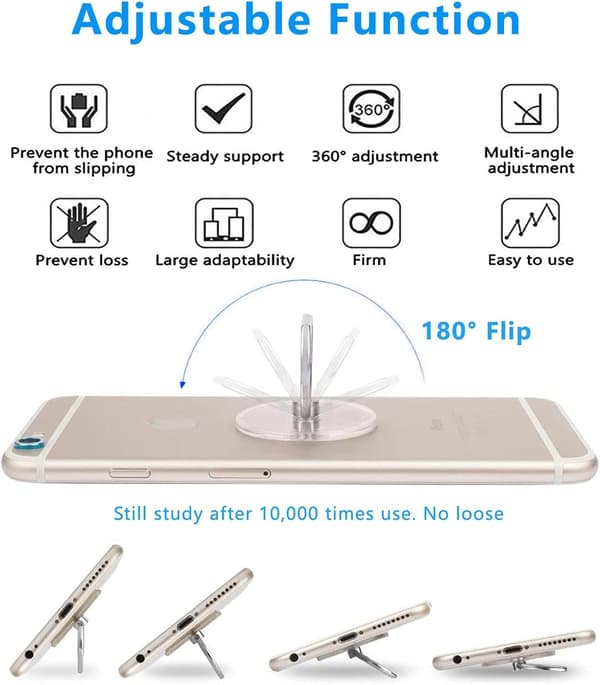 Mobiltelefon Ringhållare 5-pack, Transparent Finger Kickstand 360° Rotation Klar Telefon Ring Grepp (Rund)