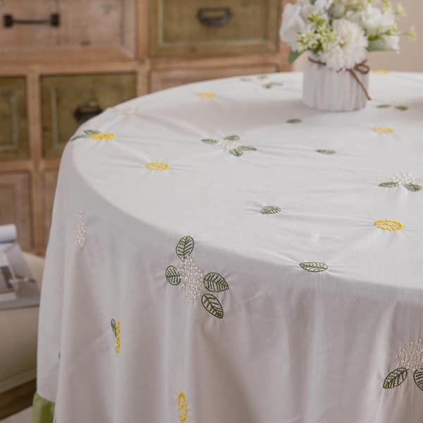 Volang duk rektangulær bomullsduk med rysjer brodert blomsterduk til kjøkken, gårdsbuffet, 87x59 tommer 150*220cm