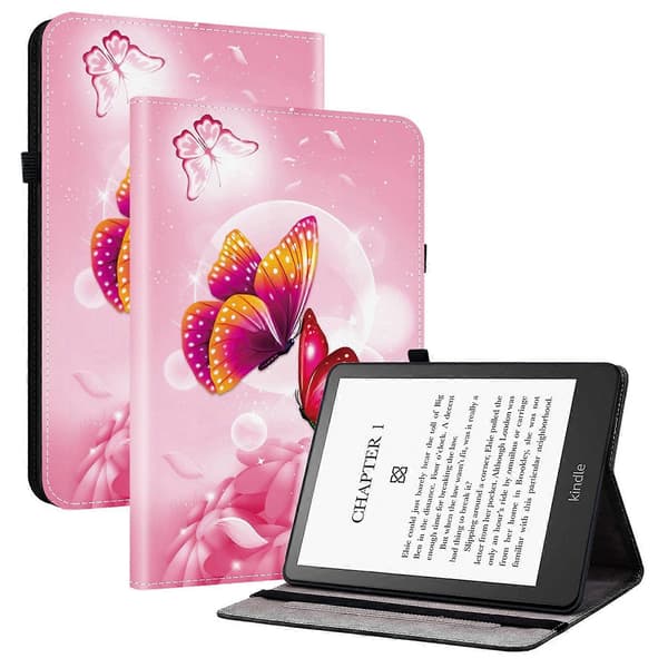 Läderfodral med mönster och stativ för Amazon Kindle Paperwhite (2024) med kortfack