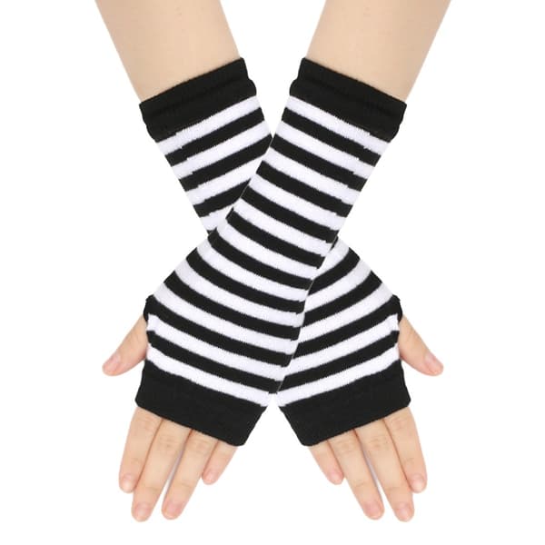 Stribede fingerløse vanter, strikkede armvarmere med tommelfingerhuller Sort&Guld Black&Gold
