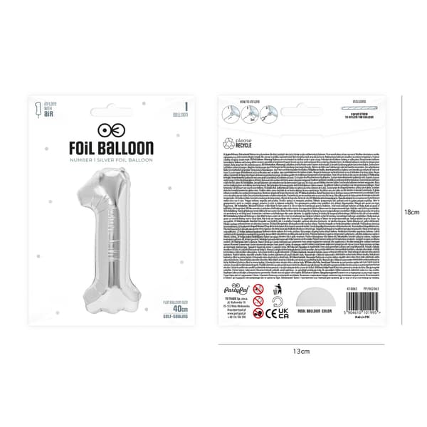 Folieballong Nummer 1 Sølv 40 cm silver