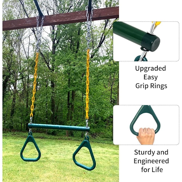 18'' Trapetsstång med Ringar 48'' Kraftiga Plastbelagda Kedjor Gungsätt Tillbehör Lekplats Gungsits