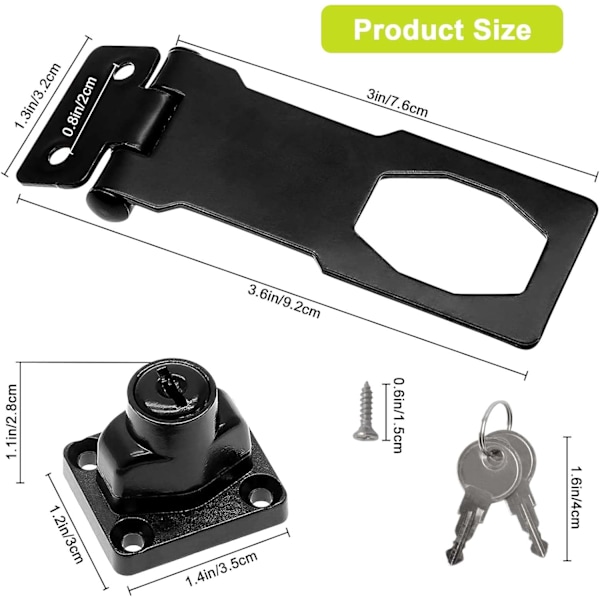 2-pack Dörrlås Haspar, Låsbara Hasplås med 2 Nycklar Säkerhetsdörrlås Vridknapp Låsbar Hasp (7,6 cm)