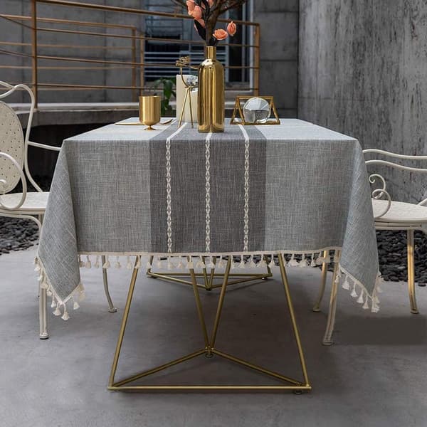 140X250CM Grå 1 stk Hjemmedekorasjon Bordduk Rektangulær Broderi Lin Vanntett Tykk Med Dusk Høy Kvalitet