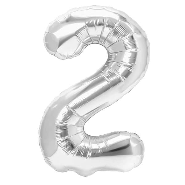 Folieballong Nummer 2 Sølv 40 cm silver