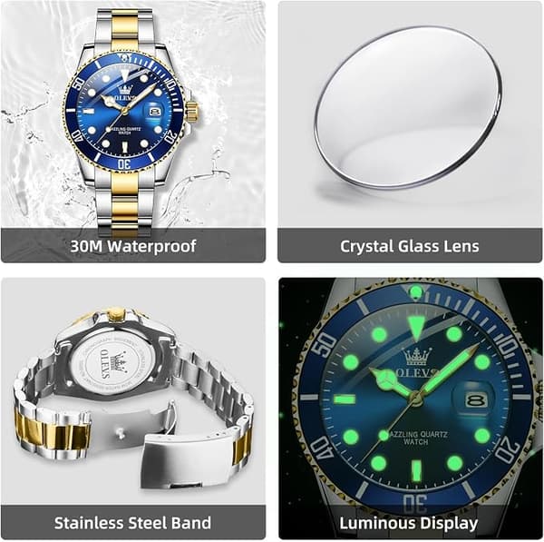 OLEVS Miesten Kellot Musta Blue Dial/Gold Silver Band