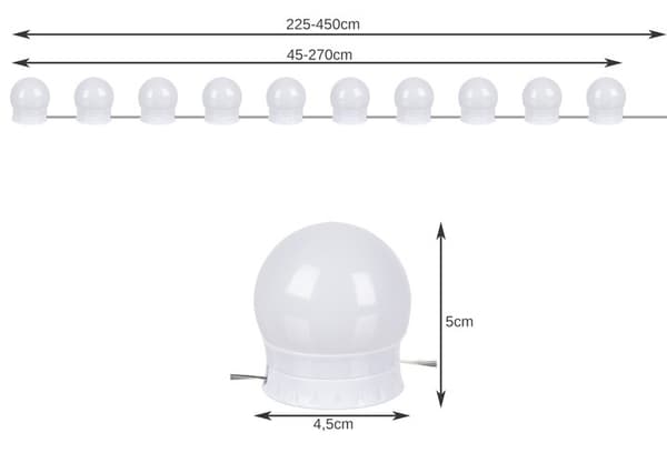 LED-lampor för sminkspegel | 10 st självhäftande spegellampor med USB vit white