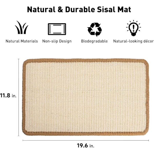 Kattklösmatta, 40 x 30 cm Naturlig Sisal Kattklösmattor, Horisontell Kattgolv Klösplatta Matta, Skydda Mattor och Soffor - Beige