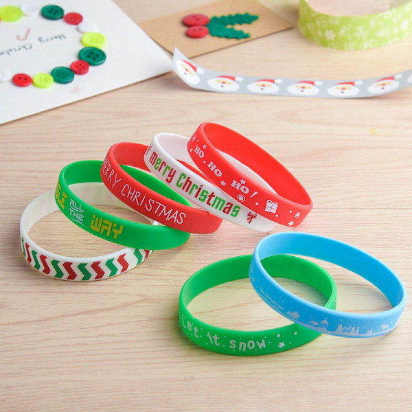 7 Stycken Jularmband Silikonarmband Gummiband Armband för Julfest Dekorationstillbehör 7 Glada Julmönster