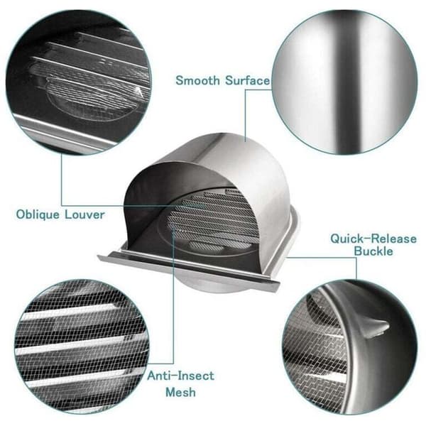150 mm ventilationsrist i rustfrit stål, U-ventilationsrist med insektnet, ventilationsrist med 45° lameller, til køkken