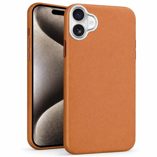 Ohut TPU-kuori nahkapinnalla iPhone 16:lle - Ruskea brown