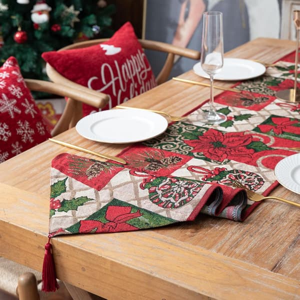 35x300cm 1 stk vevd jacquard polyester-bomull julegave bordløper sengeendeflagg dekorasjon duk